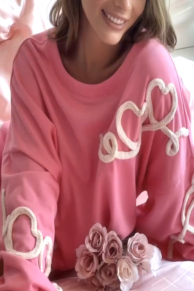 Casual Sweet Geometric Patch O Neck Sweats - Fashionpara