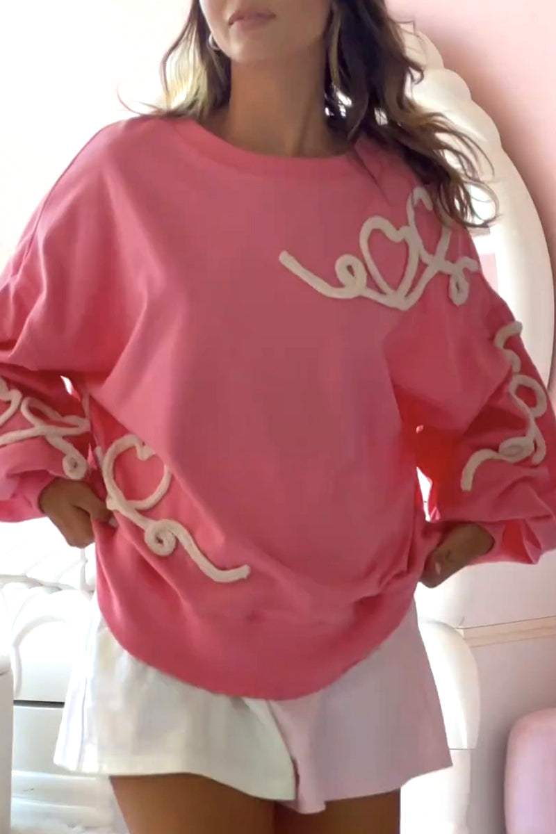 Casual Sweet Geometric Patch O Neck Sweats - Fashionpara