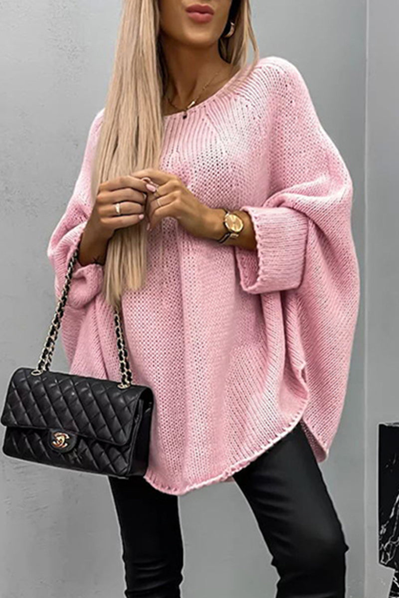 Casual Simplicity Solid Weave O Neck Tops - Fashionpara