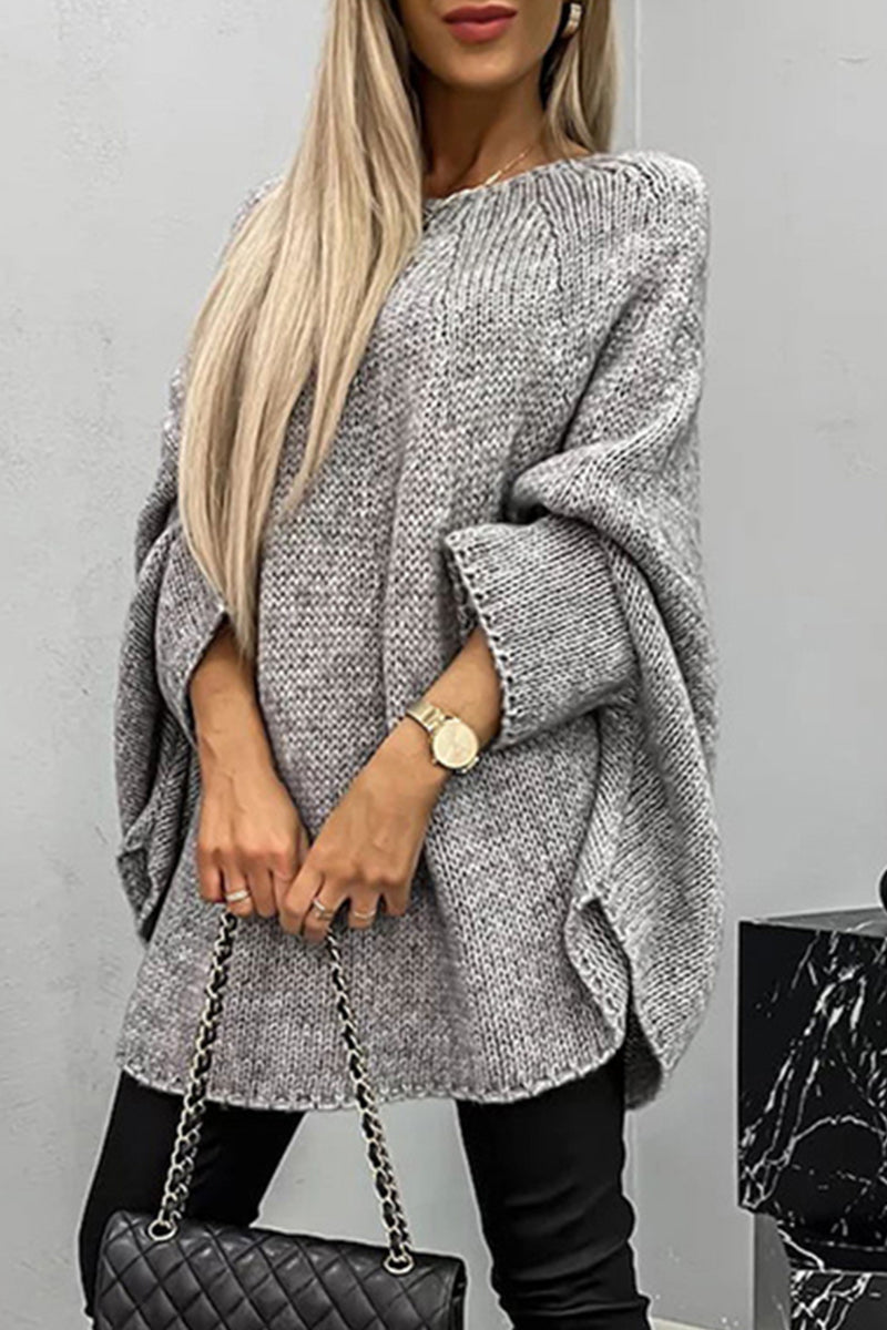 Casual Simplicity Solid Weave O Neck Tops - Fashionpara