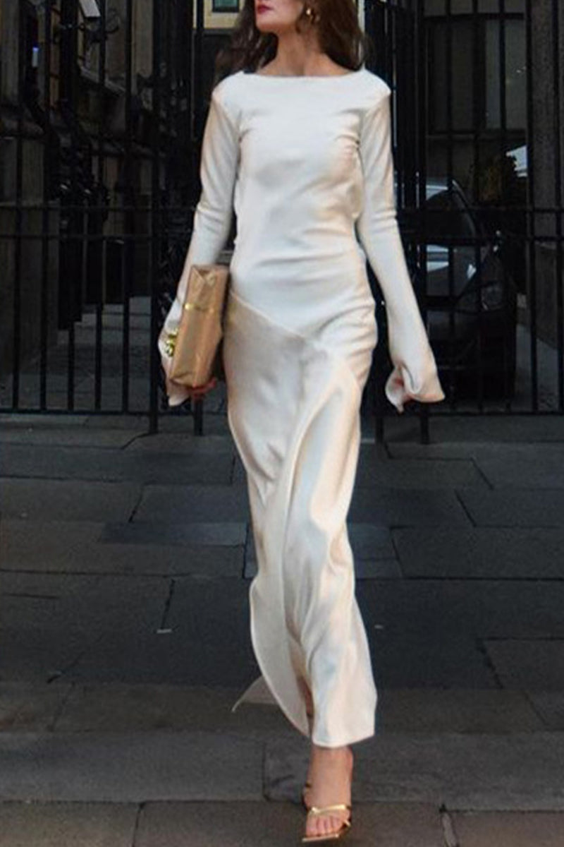 Celebrities Elegant Solid Backless O Neck One Step Skirt Dresses - Fashionpara