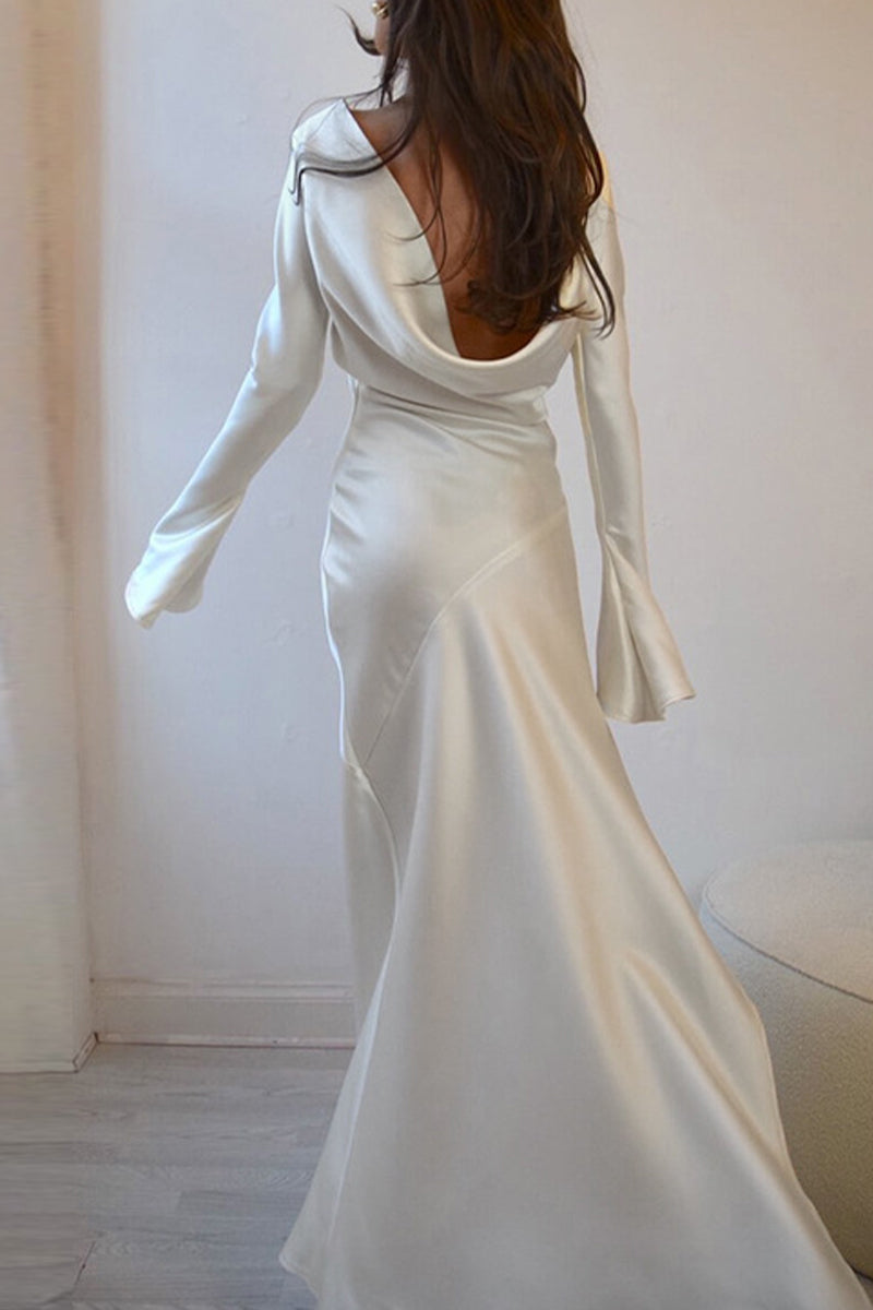 Celebrities Elegant Solid Backless O Neck One Step Skirt Dresses - Fashionpara