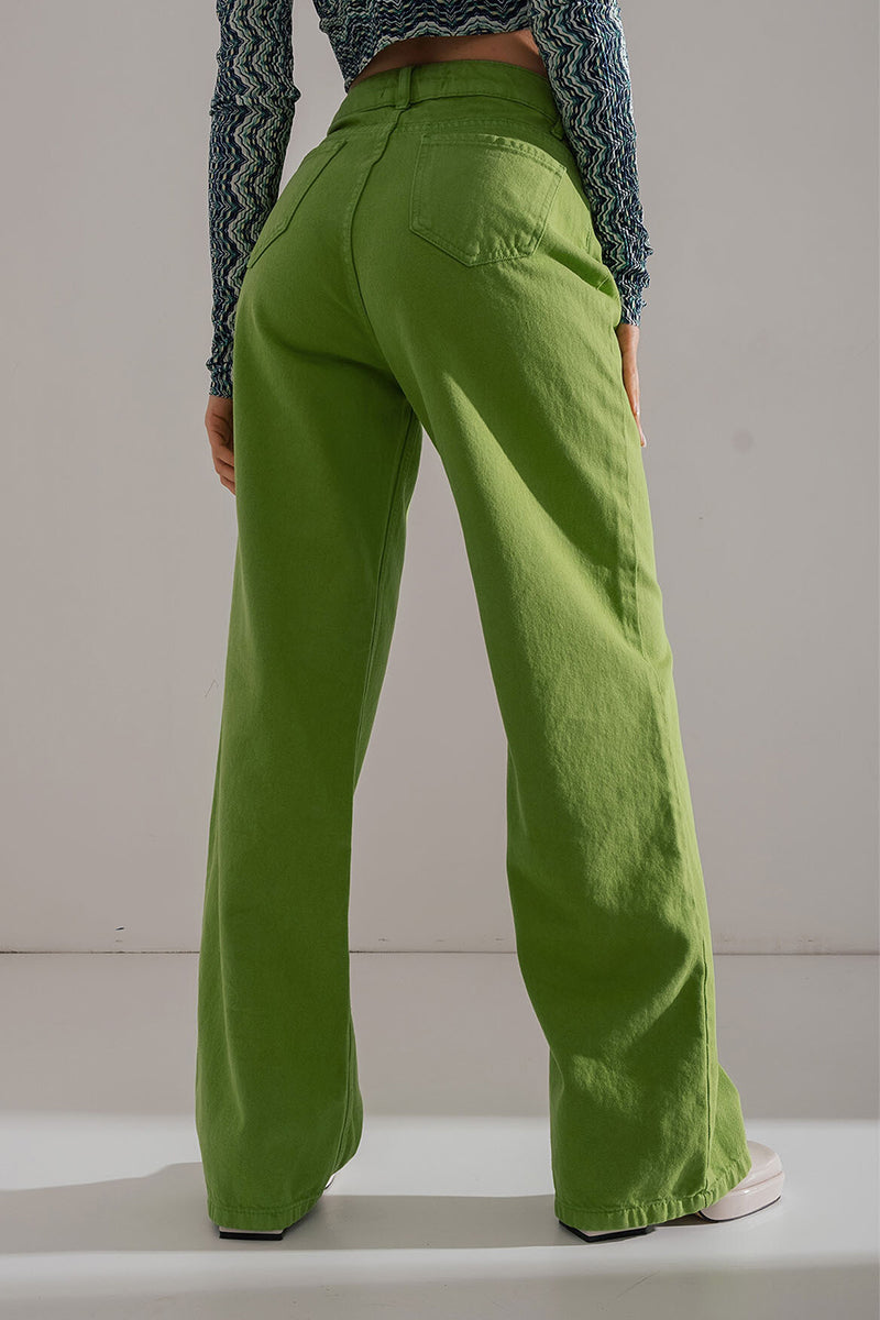 Casual Simplicity Solid Pocket Mid Waist Denim Jeans - Fashionpara