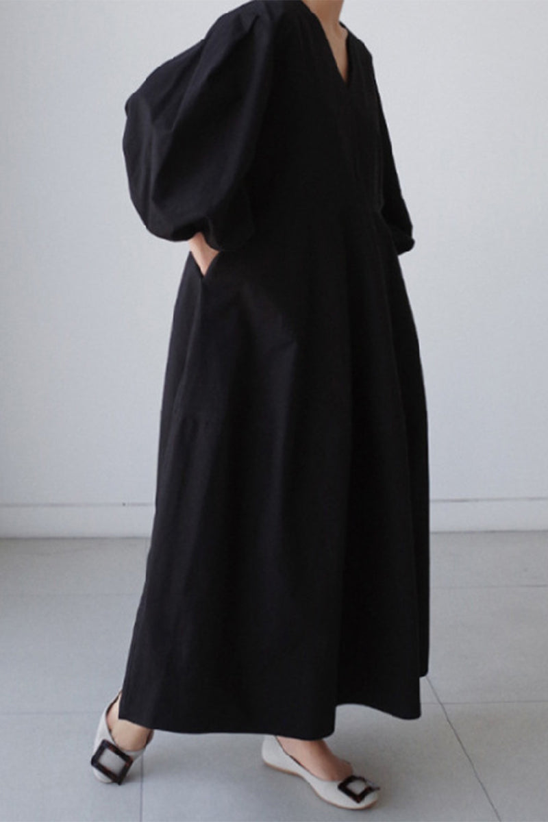 Casual Simplicity Solid V Neck A Line Dresses - Fashionpara