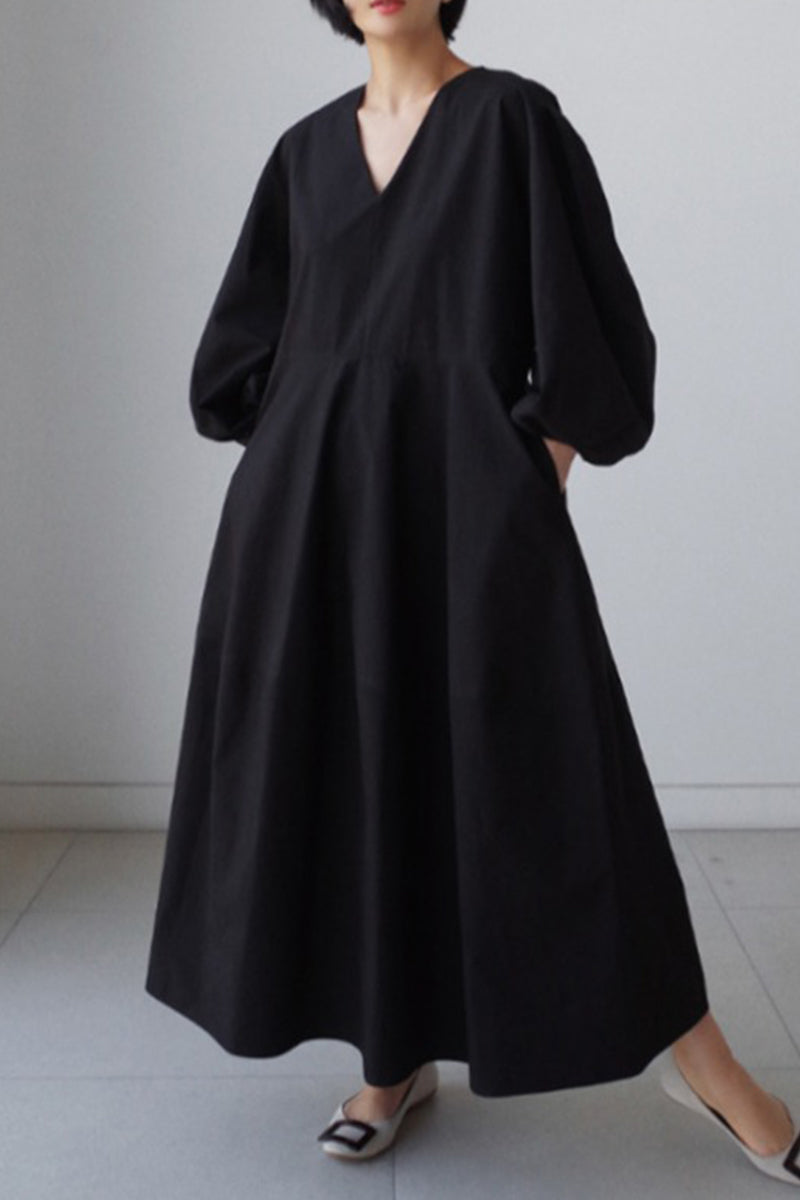 Casual Simplicity Solid V Neck A Line Dresses - Fashionpara