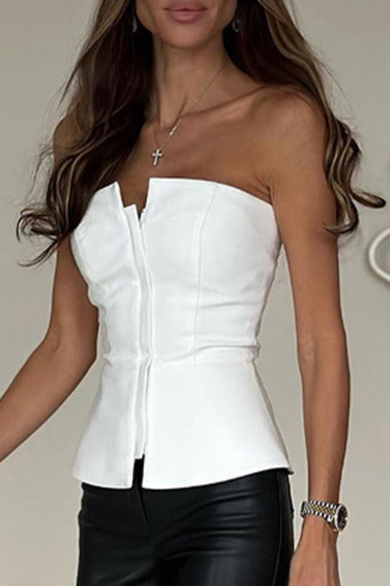 Sexy Solid Zipper Strapless Tops(3 Colors) - Fashionpara