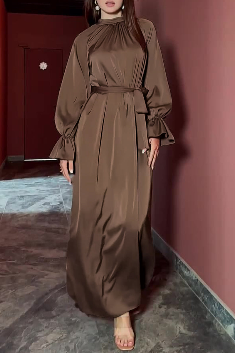 Elegant Solid Bandage Half A Turtleneck A Line Dresses - Fashionpara