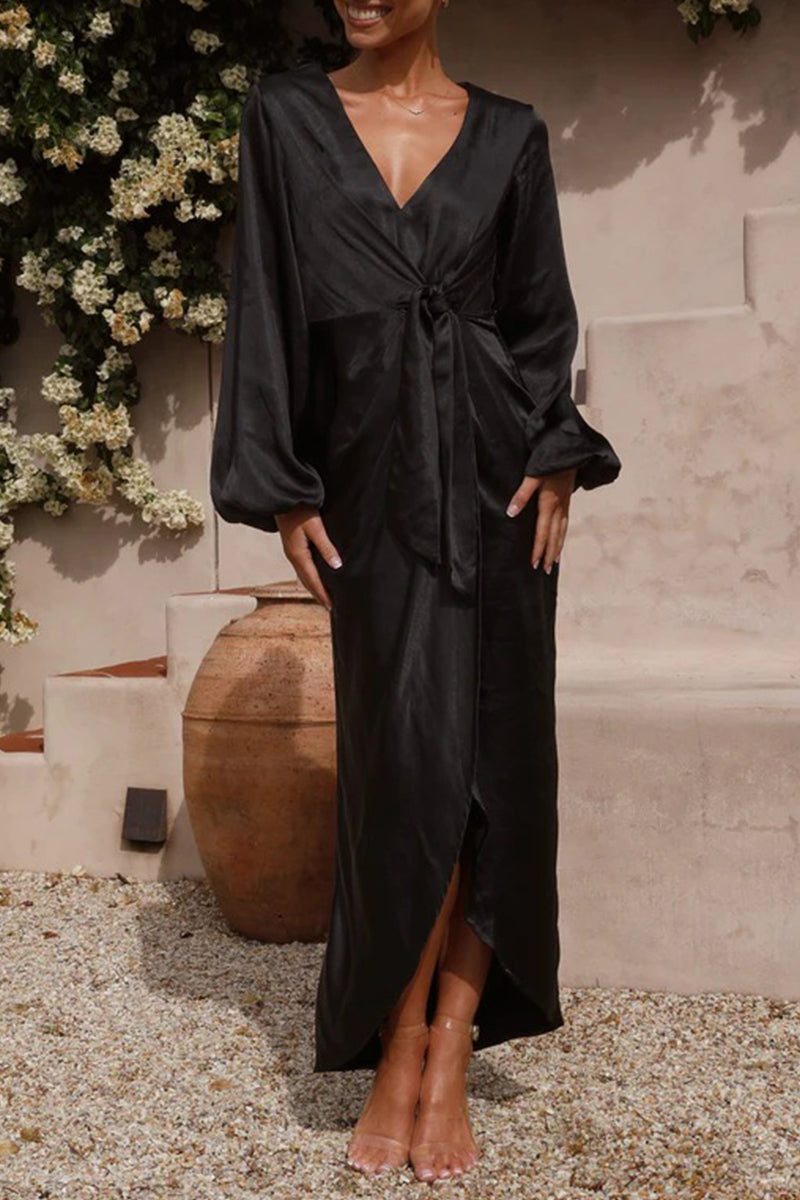 Celebrities Elegant Solid Bandage V Neck A Line Dresses - Fashionpara