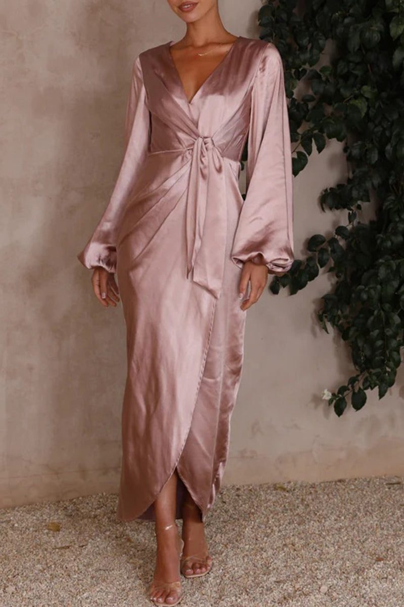 Celebrities Elegant Solid Bandage V Neck A Line Dresses - Fashionpara