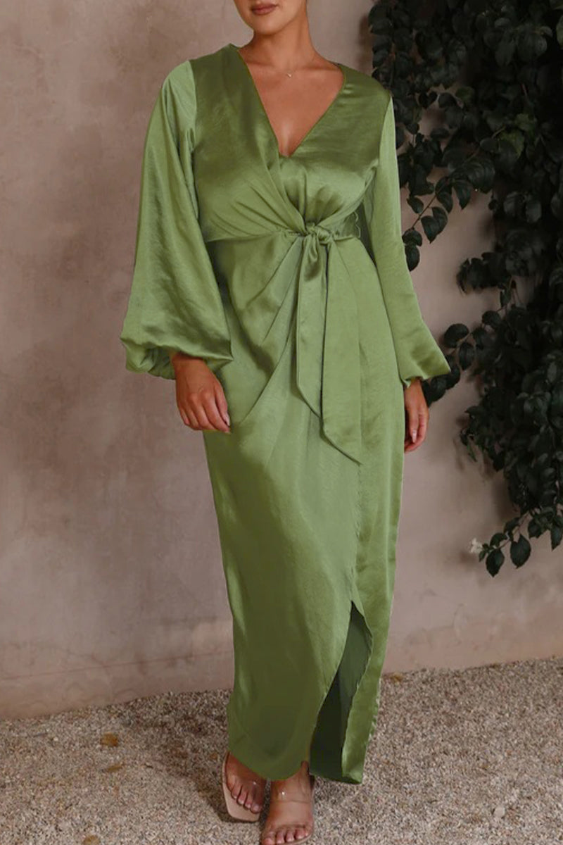 Celebrities Elegant Solid Bandage V Neck A Line Dresses - Fashionpara