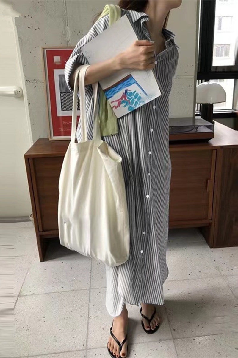 Casual Striped Pocket POLO collar Shirt Dress Dresses - Fashionpara