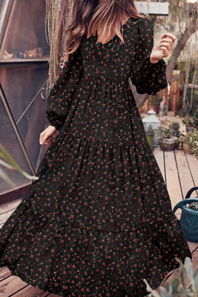 Elegant Floral Patchwork V Neck Printed Dress Dresses  Fashionpara