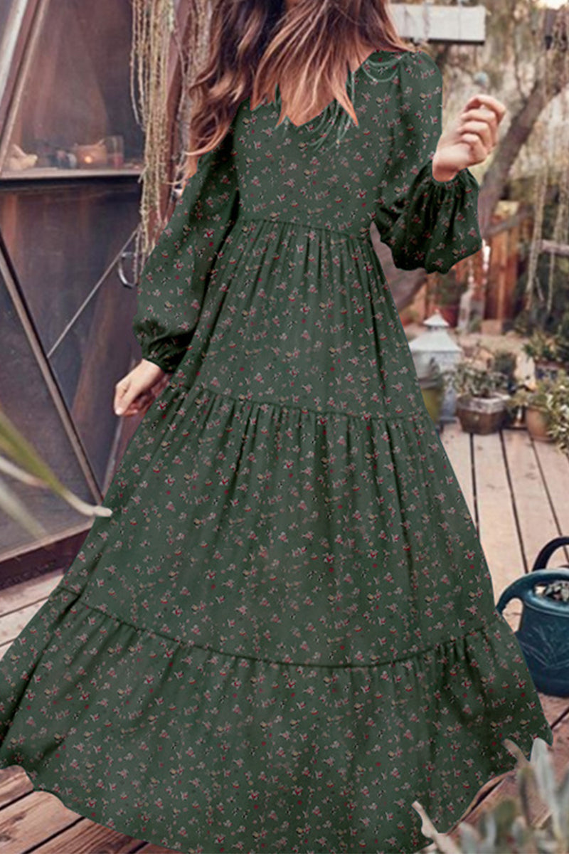 Elegant Floral Patchwork V Neck Printed Dress Dresses  Fashionpara