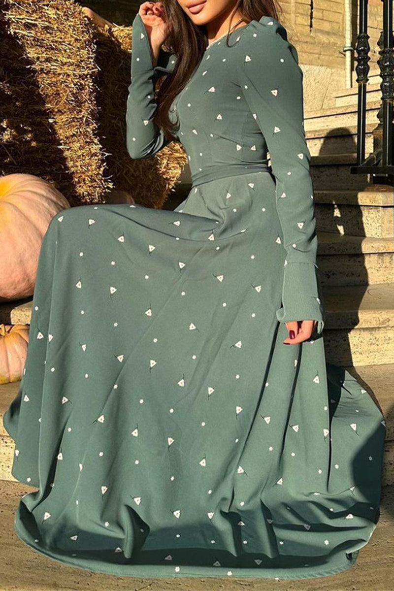 Elegant Floral Frenulum O Neck A Line Dresses(3 Colors) - Fashionpara