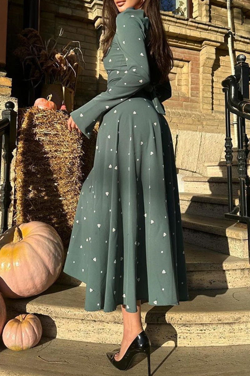 Elegant Floral Frenulum O Neck A Line Dresses(3 Colors) - Fashionpara