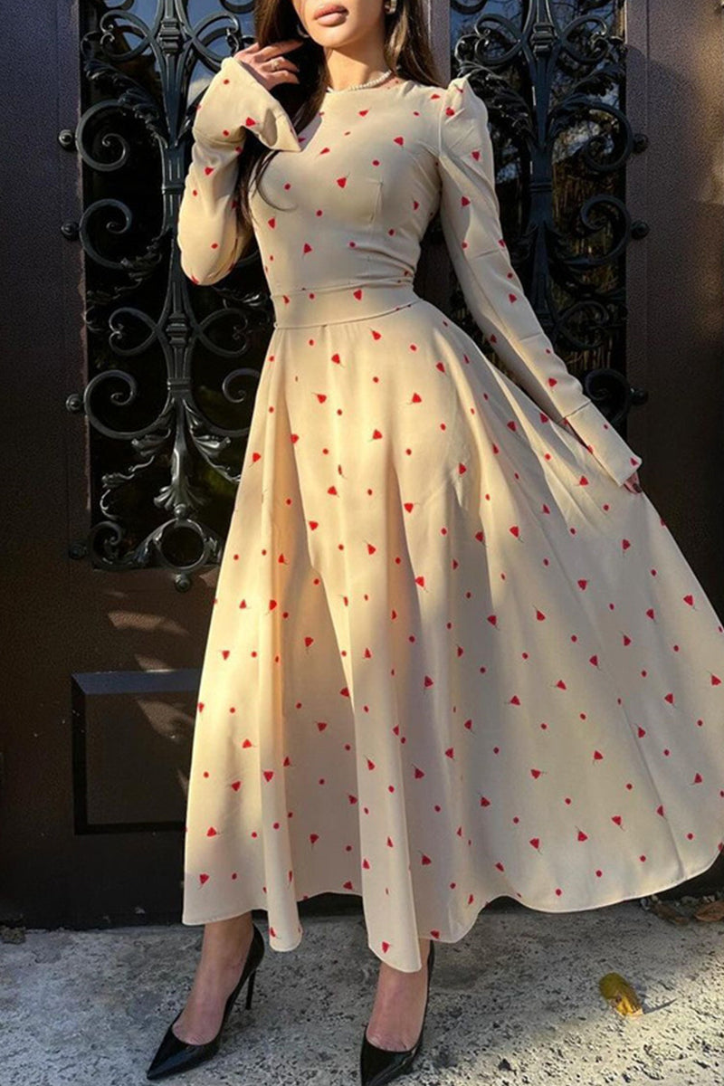 Elegant Floral Frenulum O Neck A Line Dresses(3 Colors) - Fashionpara