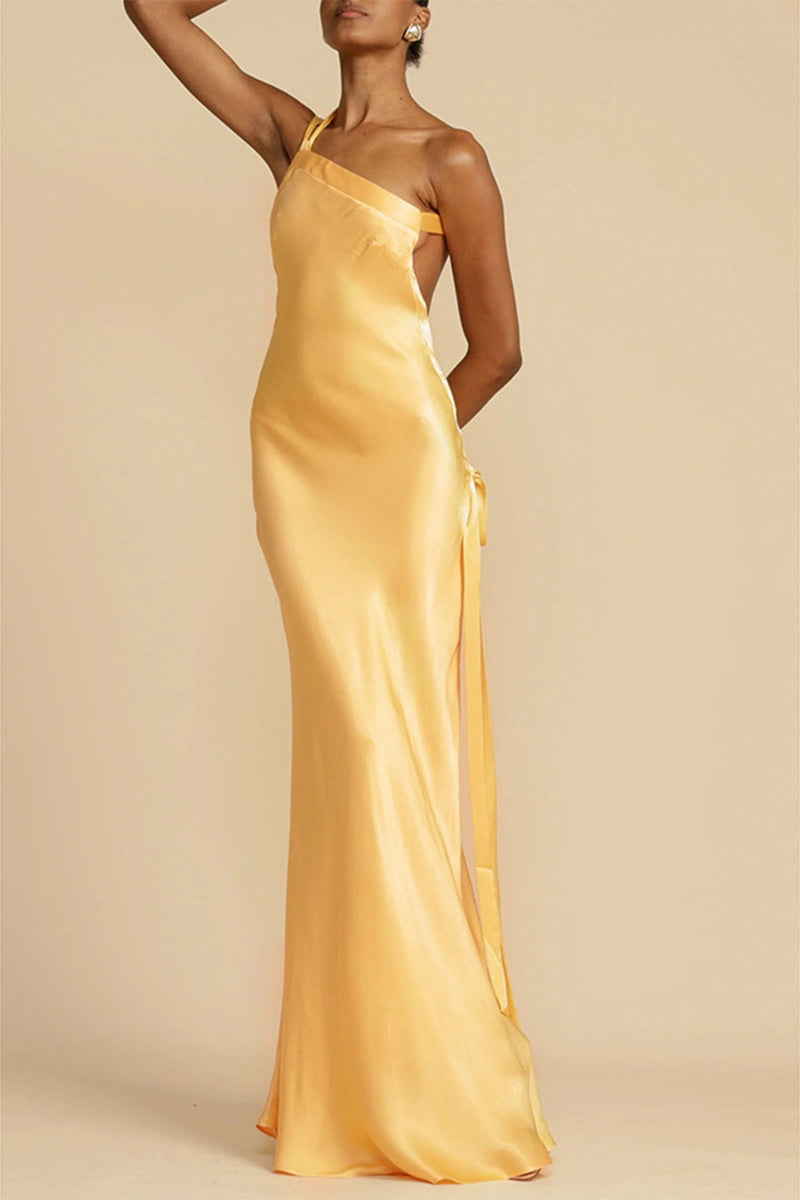 Satin One Shoulder Backless Bias Cut Maxi Dress - View 5