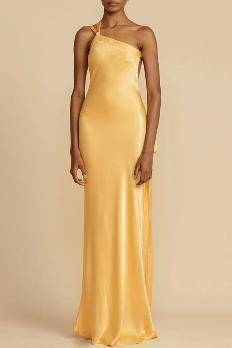 Satin One Shoulder Backless Bias Cut Maxi Dress - View 6
