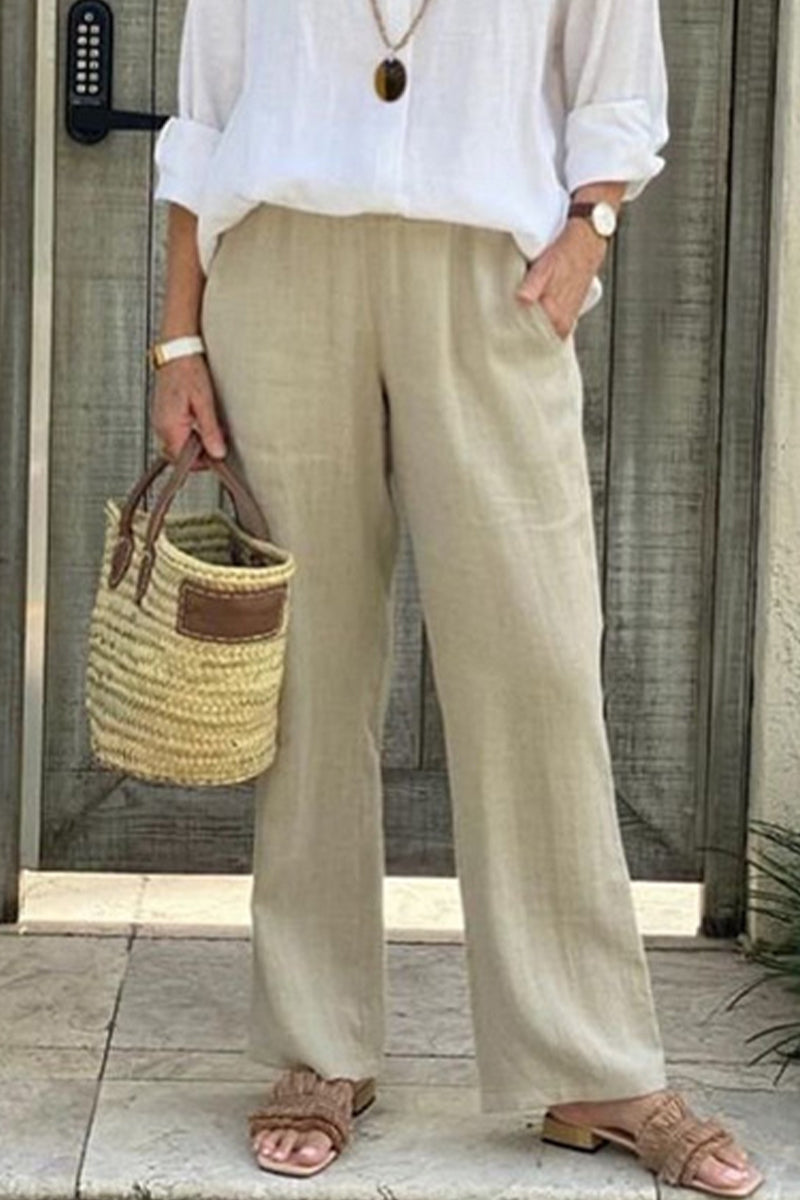 Casual Simplicity Solid Pocket Loose Straight Solid Color Bottoms