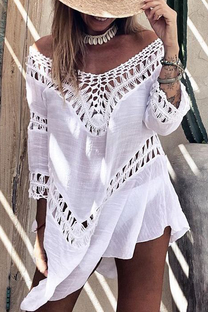 Sexy Vacation Solid Hollowed Out Swimwears Cover Up - Fashionpara
