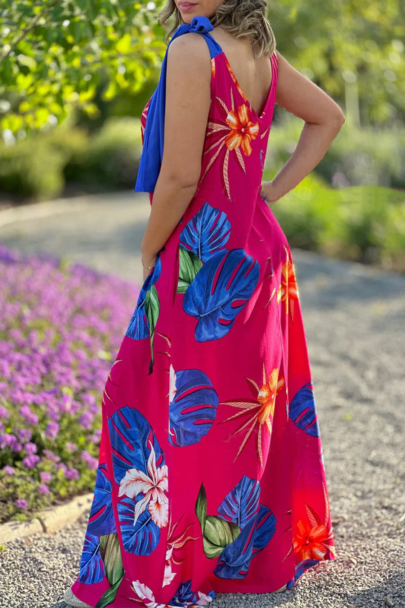 Sexy Vintage Floral With Bow V Neck Printed Dress Dresses  Fashionpara