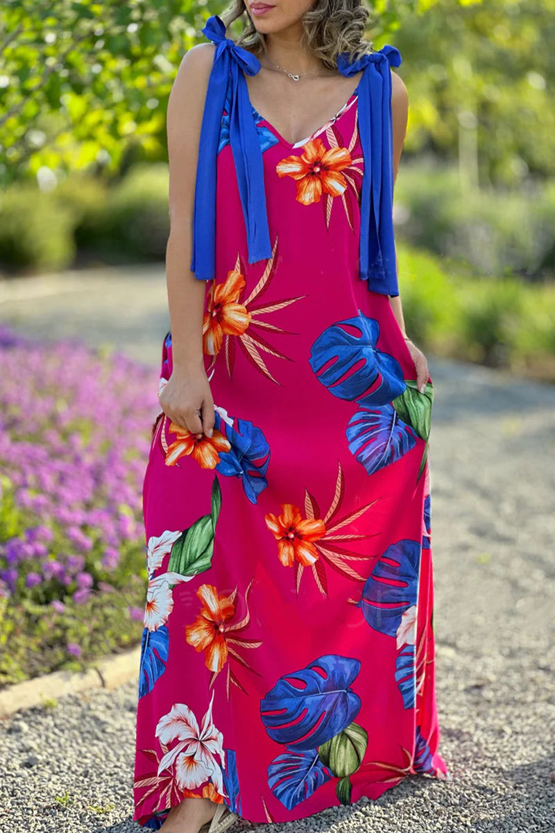 Sexy Vintage Floral With Bow V Neck Printed Dress Dresses  Fashionpara