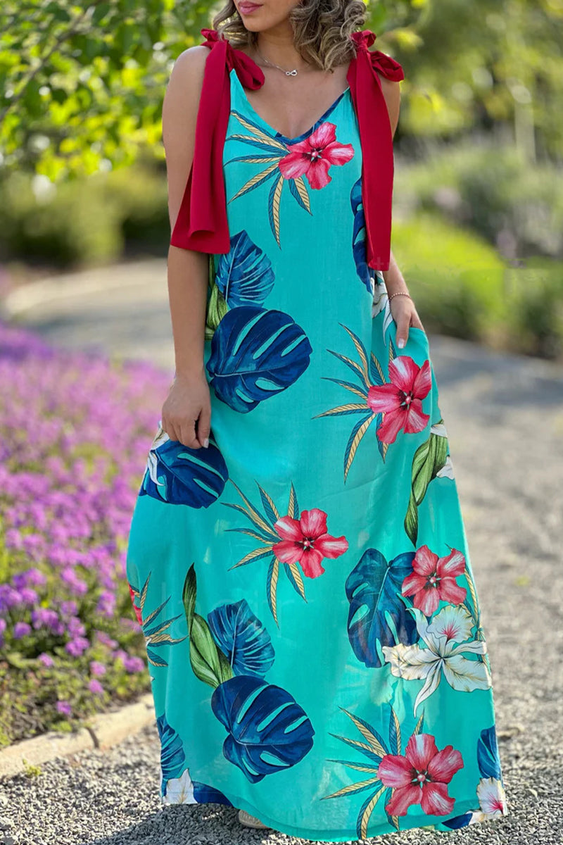 Sexy Vintage Floral With Bow V Neck Printed Dress Dresses  Fashionpara