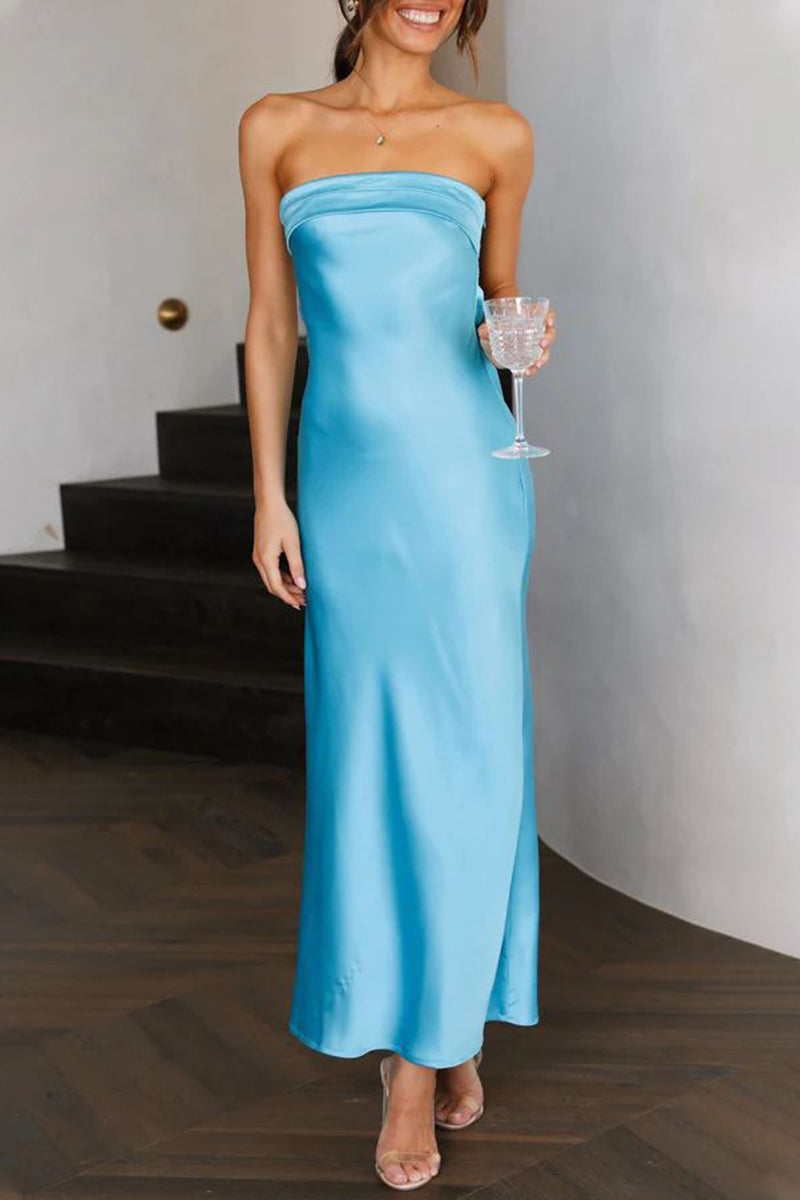 Celebrities Elegant Solid Backless Strapless One Step Skirt Dresses - Fashionpara