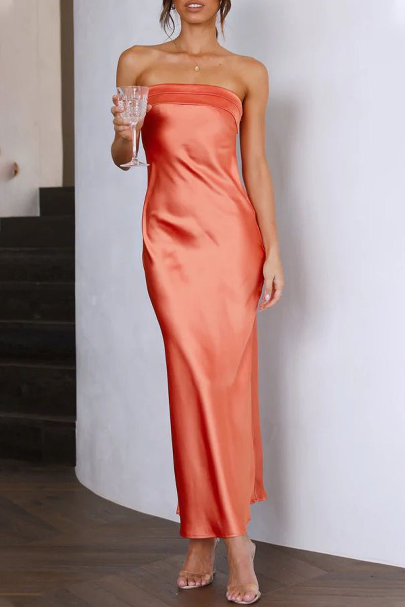 Celebrities Elegant Solid Backless Strapless One Step Skirt Dresses - Fashionpara