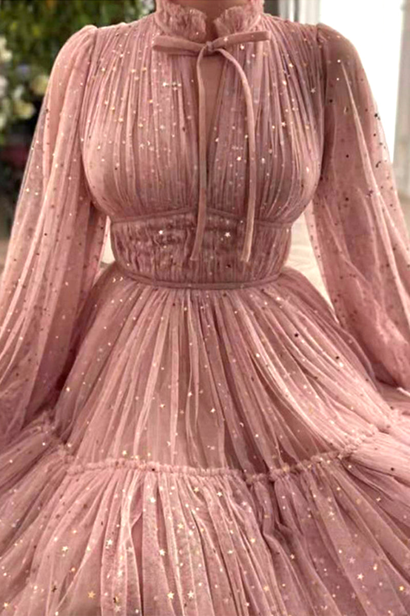 Sweet Elegant Solid Sequined Mesh Mandarin Collar Evening Dress Dresses - Fashionpara