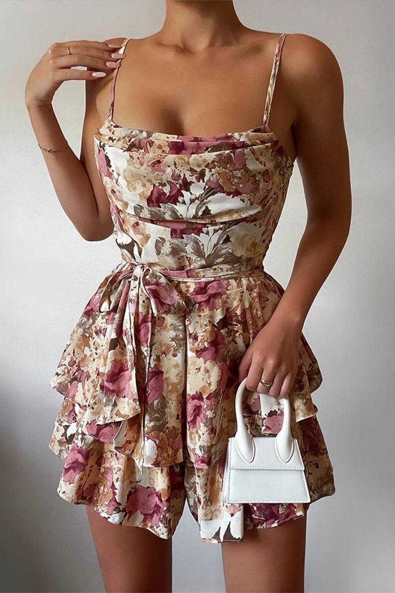 Casual Print Patchwork Backless Spaghetti Strap Skinny Rompers  Fashionpara