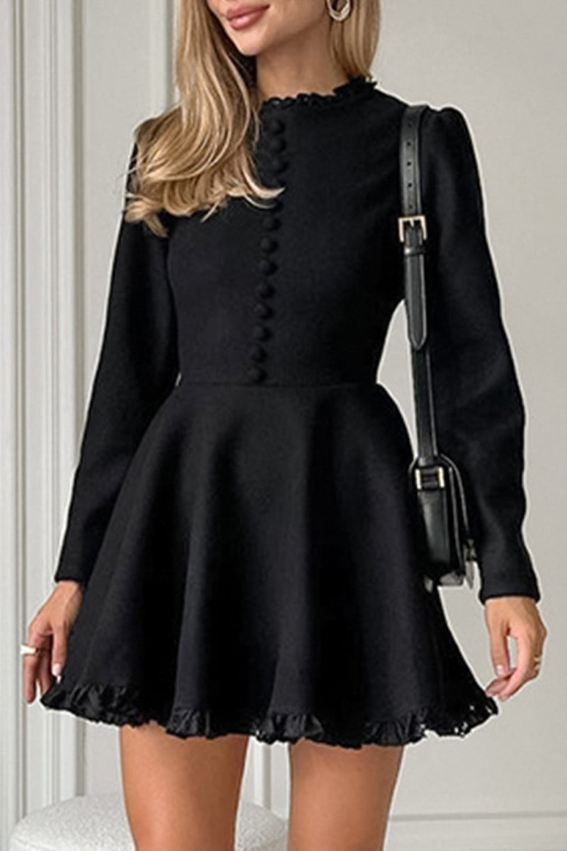 Celebrities Elegant Solid Lace Buckle O Neck A Line Dresses - Fashionpara