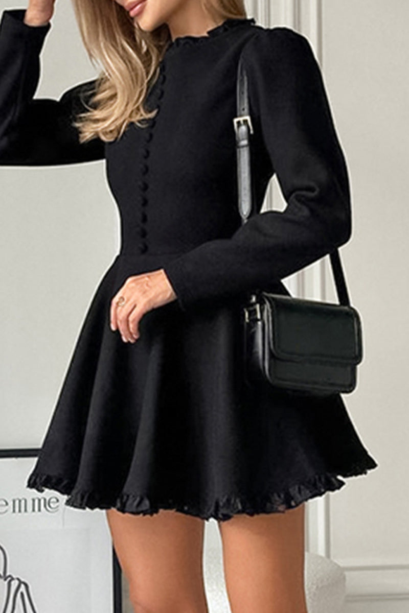 Celebrities Elegant Solid Lace Buckle O Neck A Line Dresses - Fashionpara