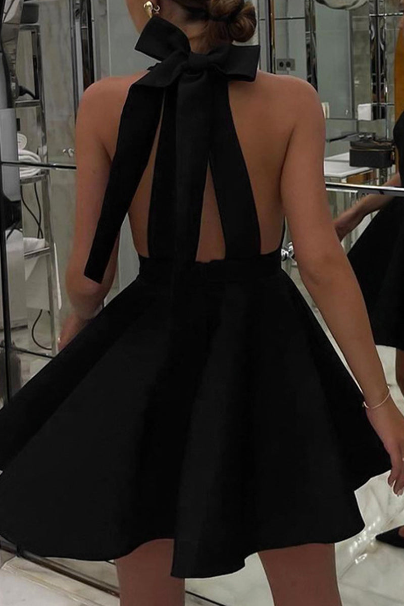 Halter Neck Backless Bow Fit and Flare Mini Dress - View 5