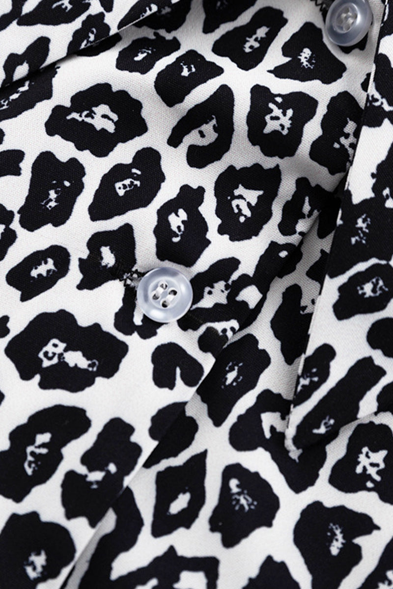 Casual Vintage Print Leopard With Belt Without Belt Turndown Collar Printed Dress Dresses