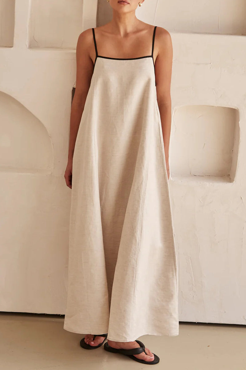 Casual Solid Patchwork Square Collar Sling Dress Dresses - Fashionpara