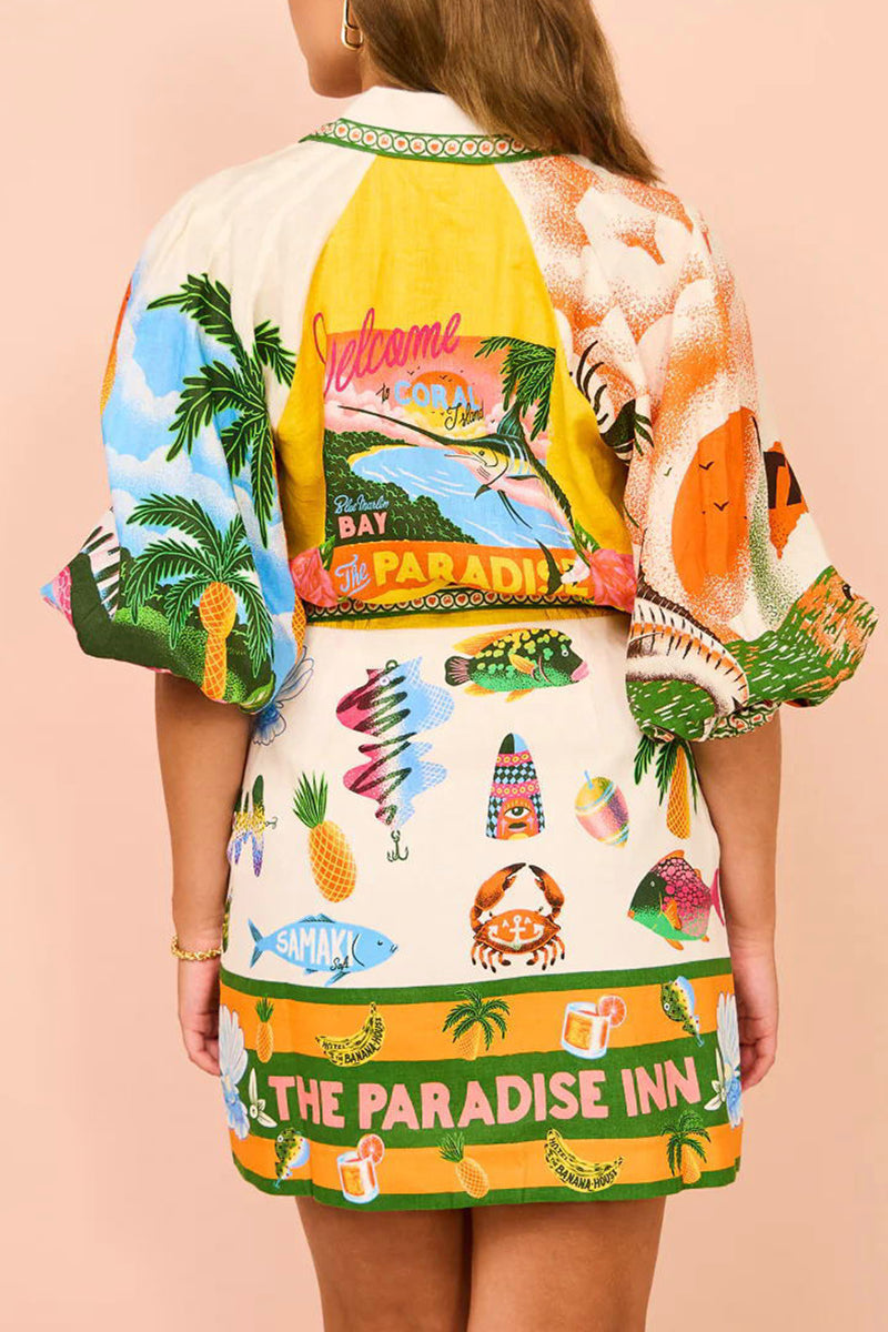 Casual Vintage Floral Frenulum Shirt Collar Printed Dresses  Fashionpara