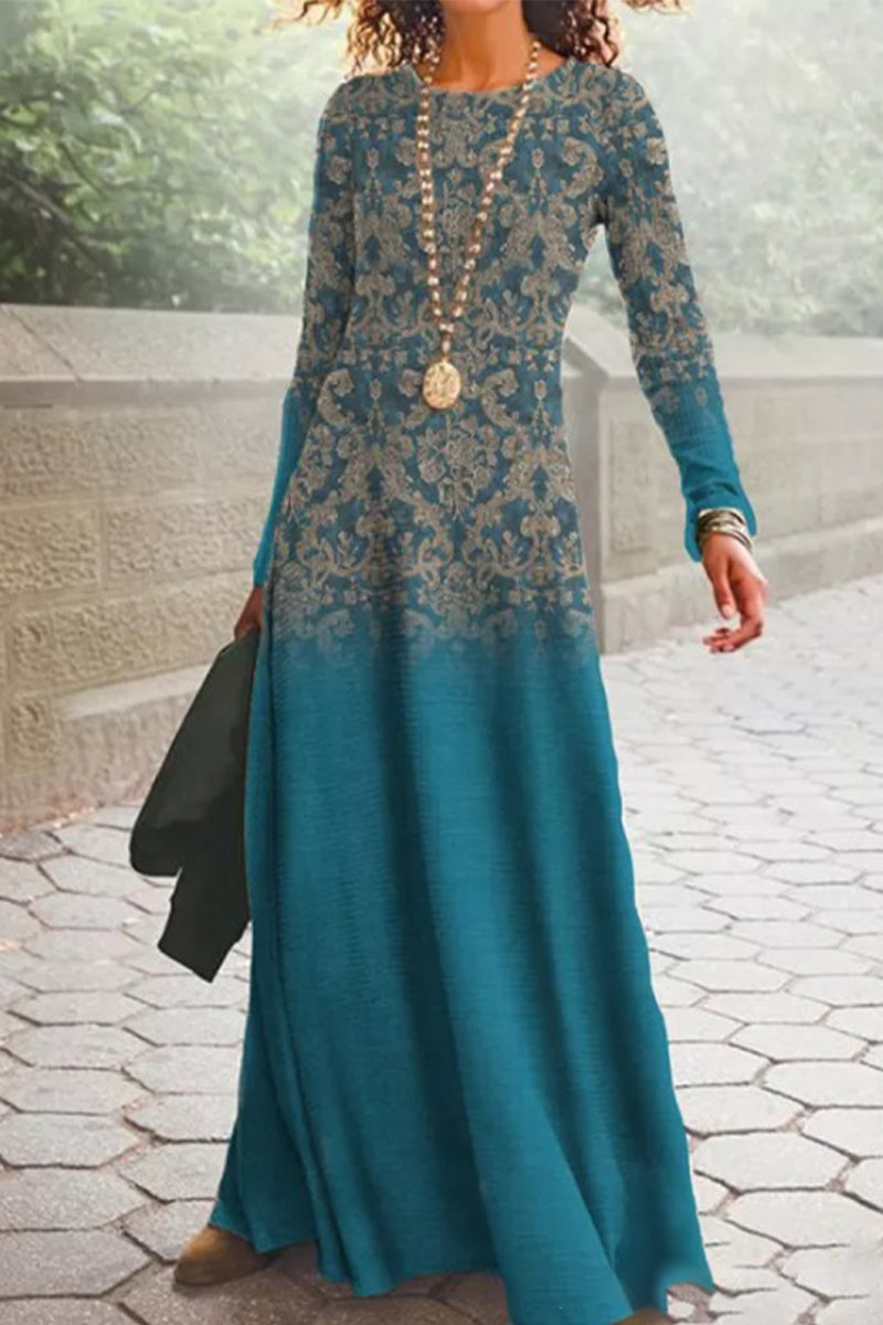 Casual Vintage Print O Neck Printed Dresses(16 Colors) - Fashionpara