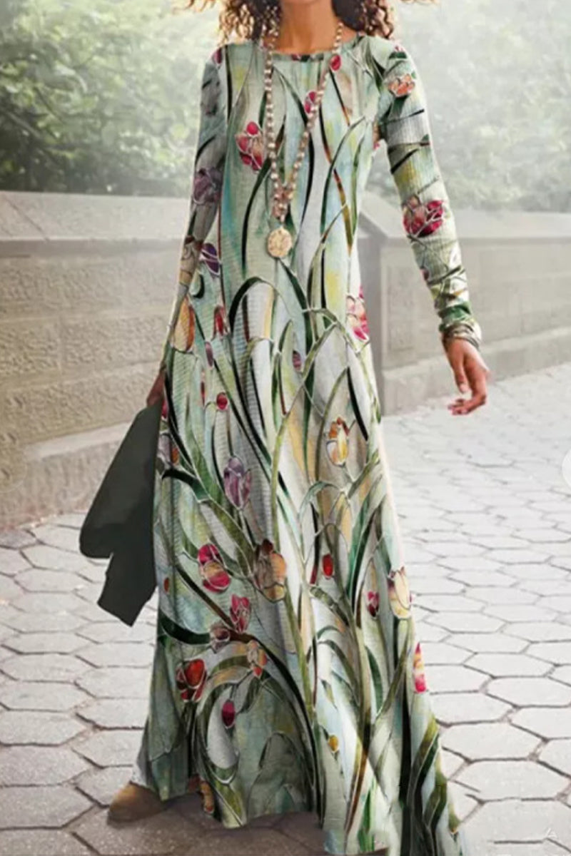 Casual Vintage Print O Neck Printed Dresses(16 Colors) - Fashionpara