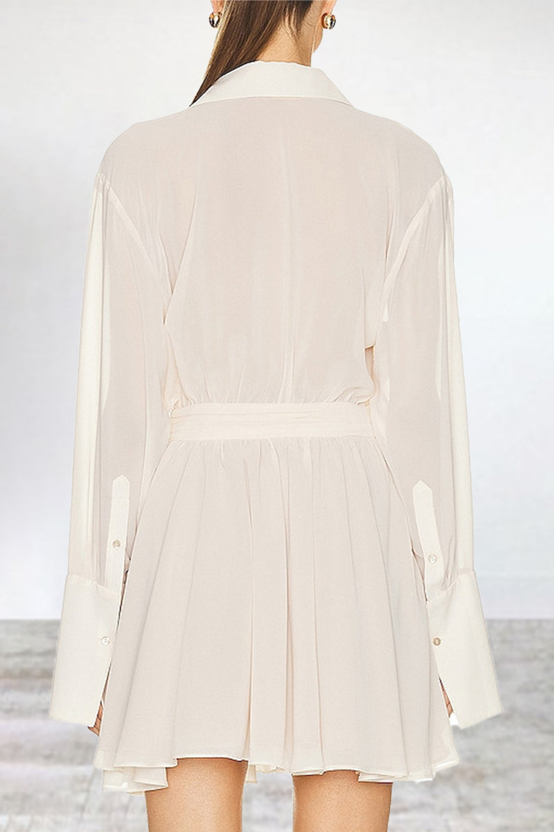 Casual Simplicity Solid Patchwork Turndown Collar Waist Skirt Dresses - Fashionpara