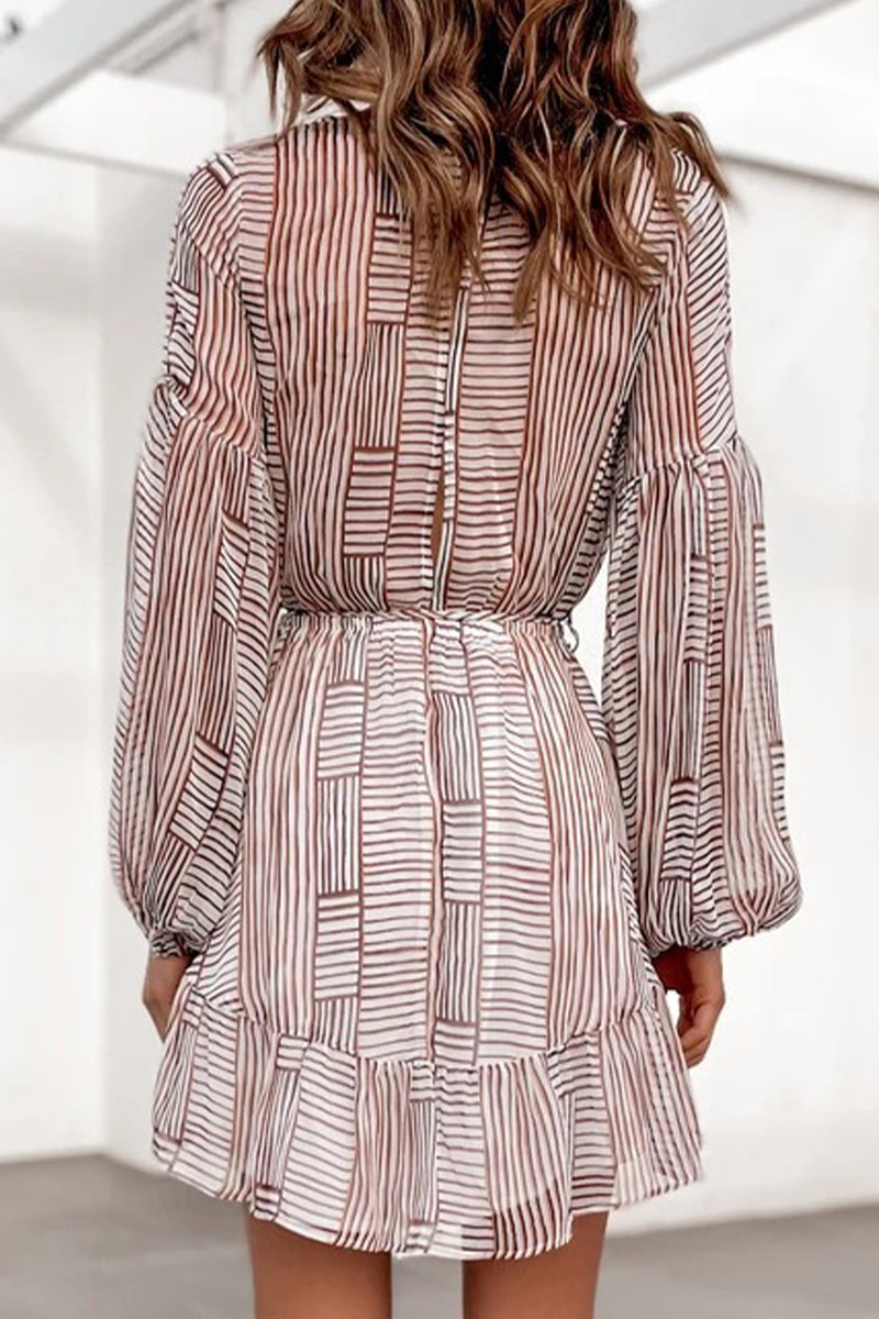 Sexy Vintage Striped Frenulum Contrast V Neck A Line Dresses  Fashionpara