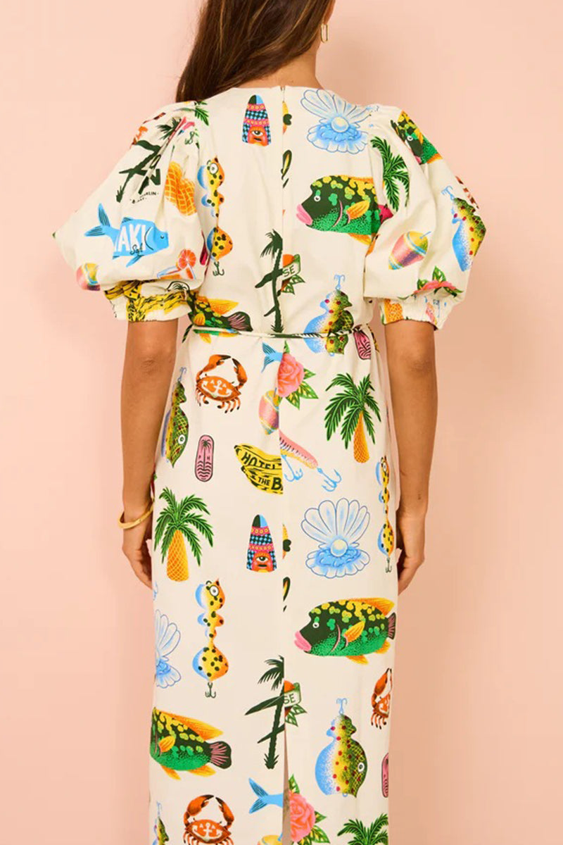 Casual Vintage Print Animal Frenulum O Neck Printed Dresses  Fashionpara