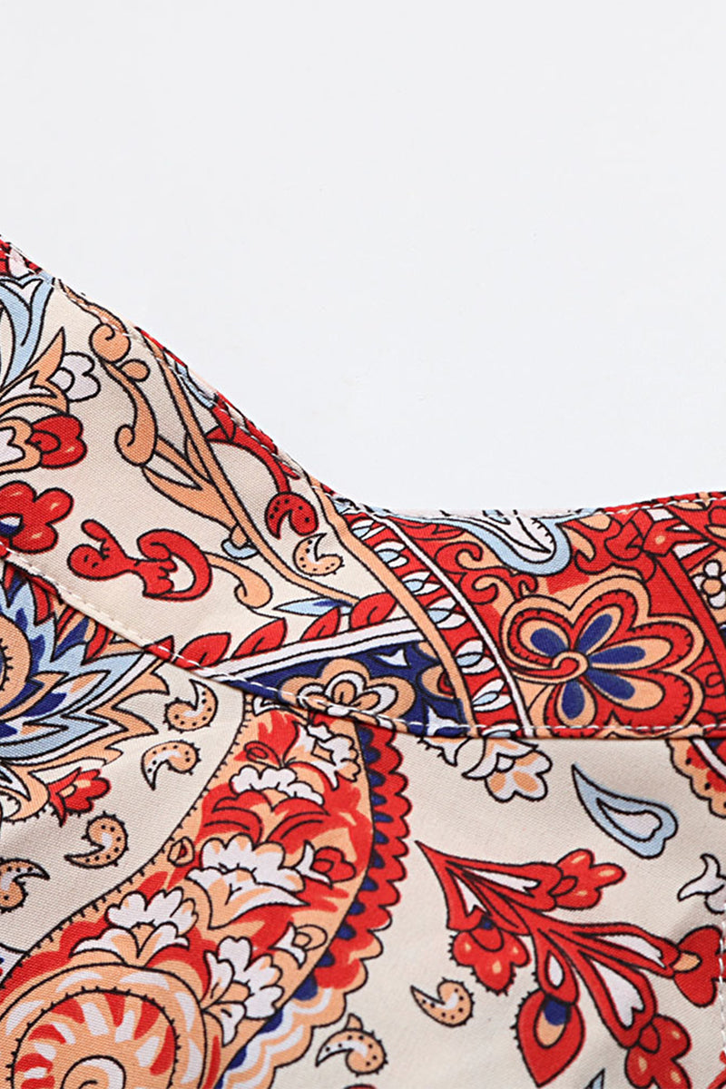 Bohemian Vintage Geometric Print Tassel Asymmetrical Halter Tops