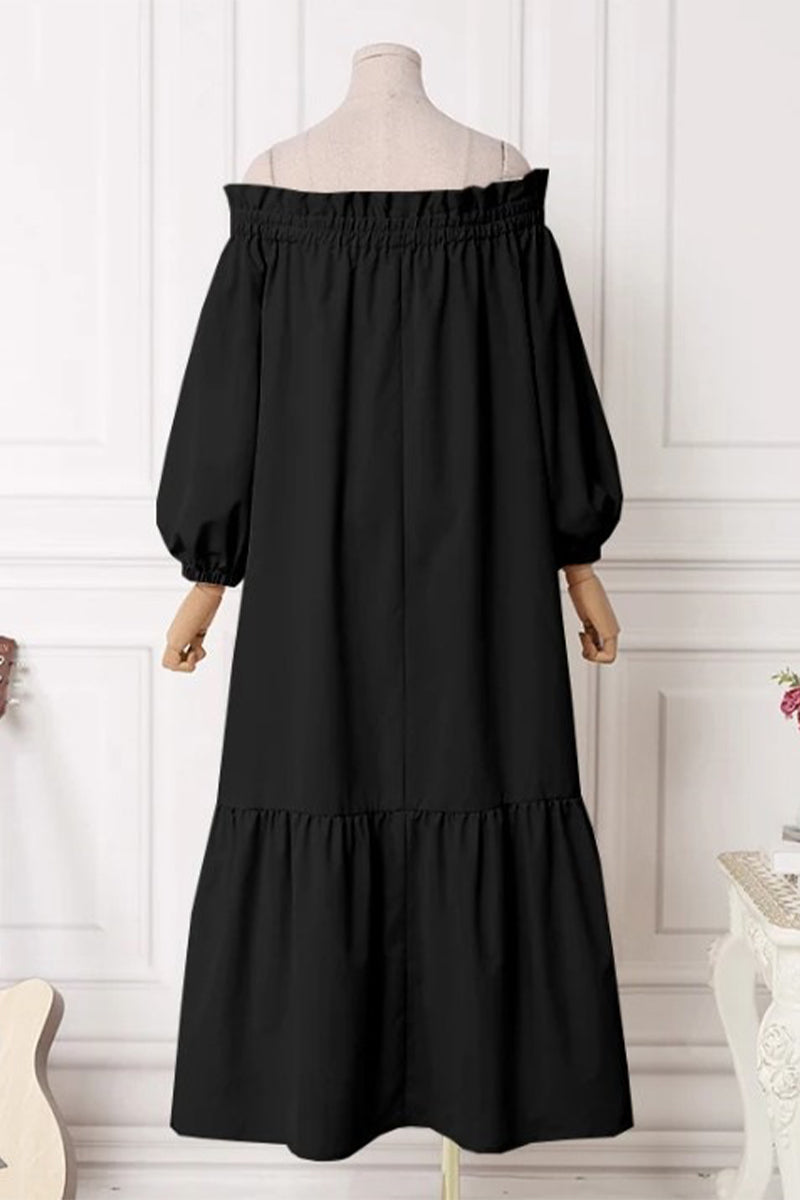 Casual Solid Patchwork Off the Shoulder A Line Dresses(3 Colors) - Fashionpara