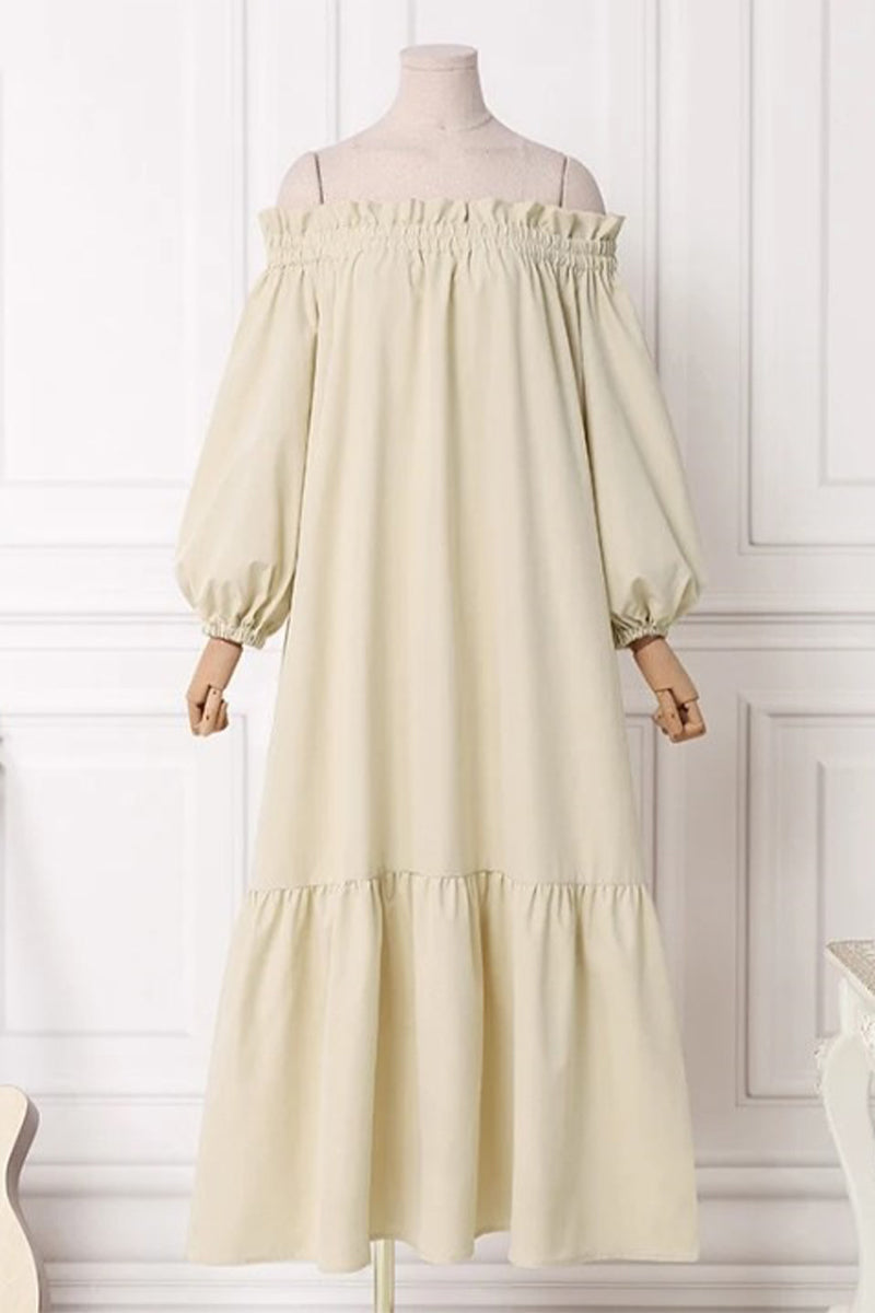 Casual Solid Patchwork Off the Shoulder A Line Dresses(3 Colors) - Fashionpara