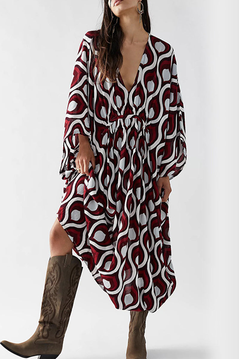 Vintage Vacation Geometric Print Contrast Swimwears Cover Up(6 Colors)