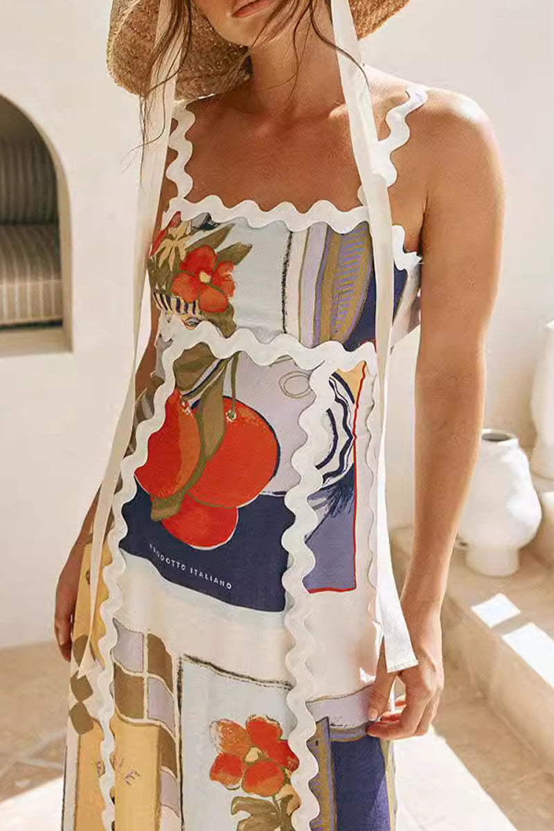 Casual Vintage Geometric Print Ripple Patchwork Printed Dresses - Fashionpara