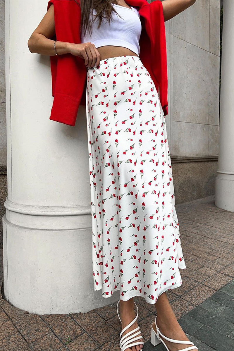 Elegant Fruit printing High Waist Type A Full Print Bottoms - Fashionpara