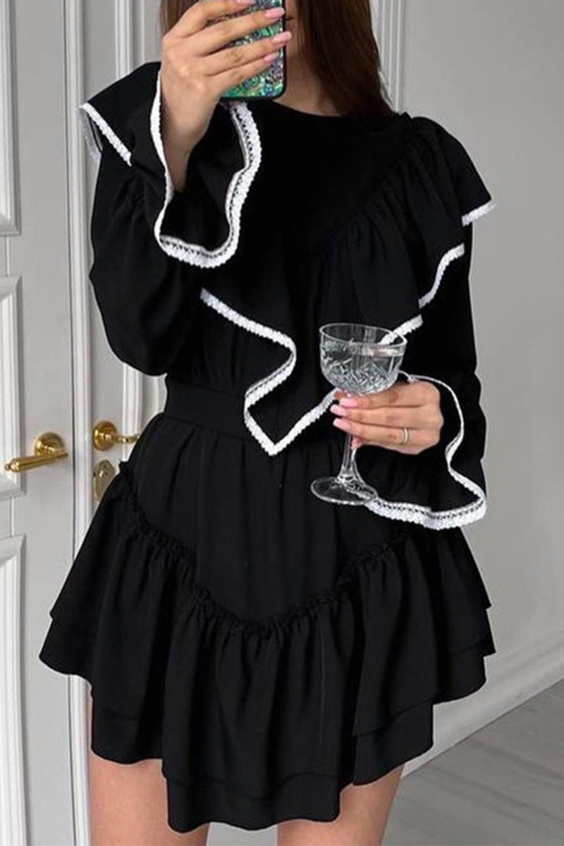 Celebrities Elegant Solid Flounce O Neck A Line Dresses - Fashionpara