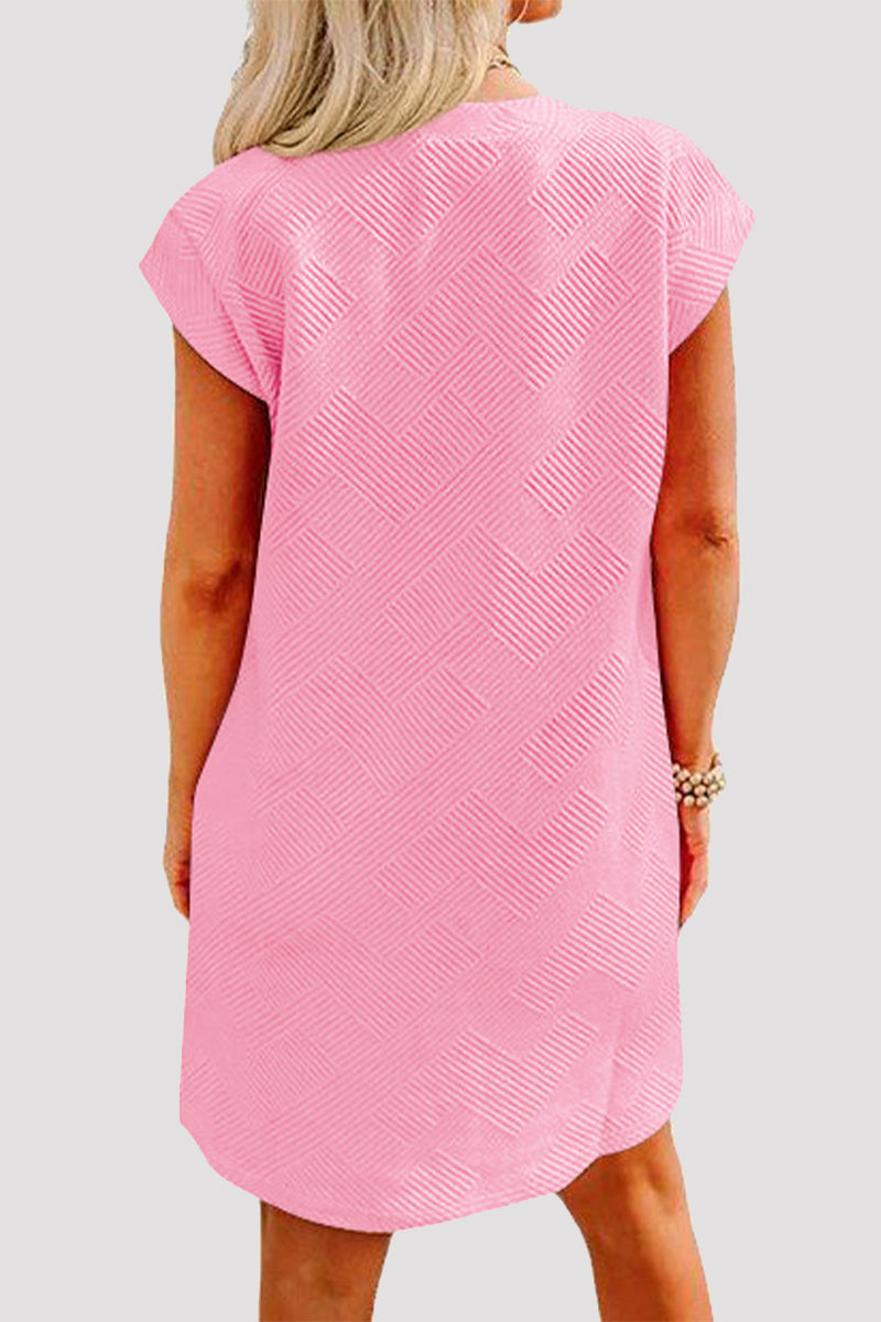 Casual Sportswear Solid Pocket Texture O Neck A Line Short Sleeve Dress - Fashionpara